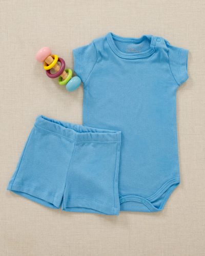 Conjunto Bebê Body e Shorts Suedine Básico Azul