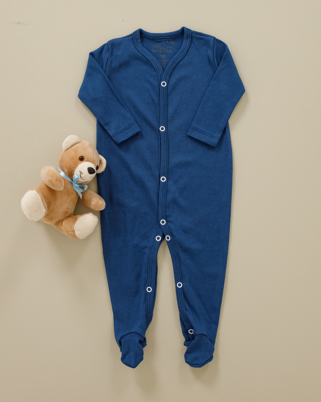 Macacão Bebê Suedine Básico Marinho com pezinho