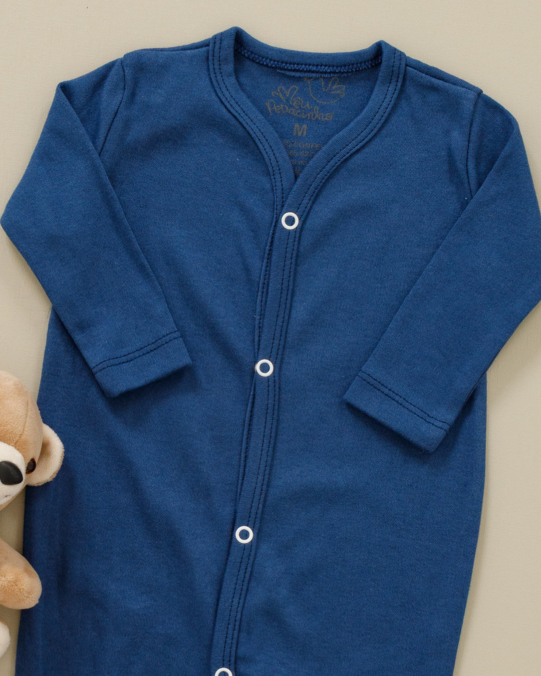 Macacão Bebê Suedine Básico Marinho com pezinho - Imagem 2