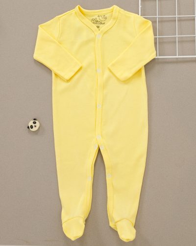 Macacão Bebê Suedine Básico Amarelo com Pezinho