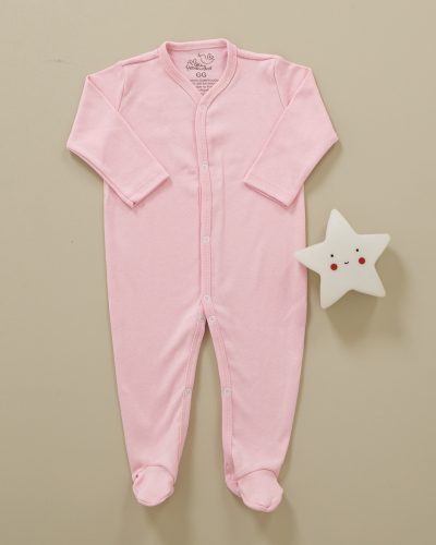 Macacão Bebê Suedine Básico Rosa Bebê com Pé