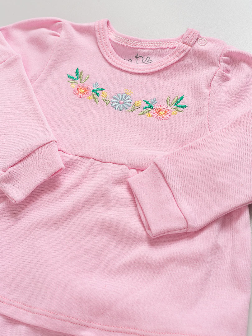 Body Bebê Manga Longa Suedine Flores Rosa - Imagem 2