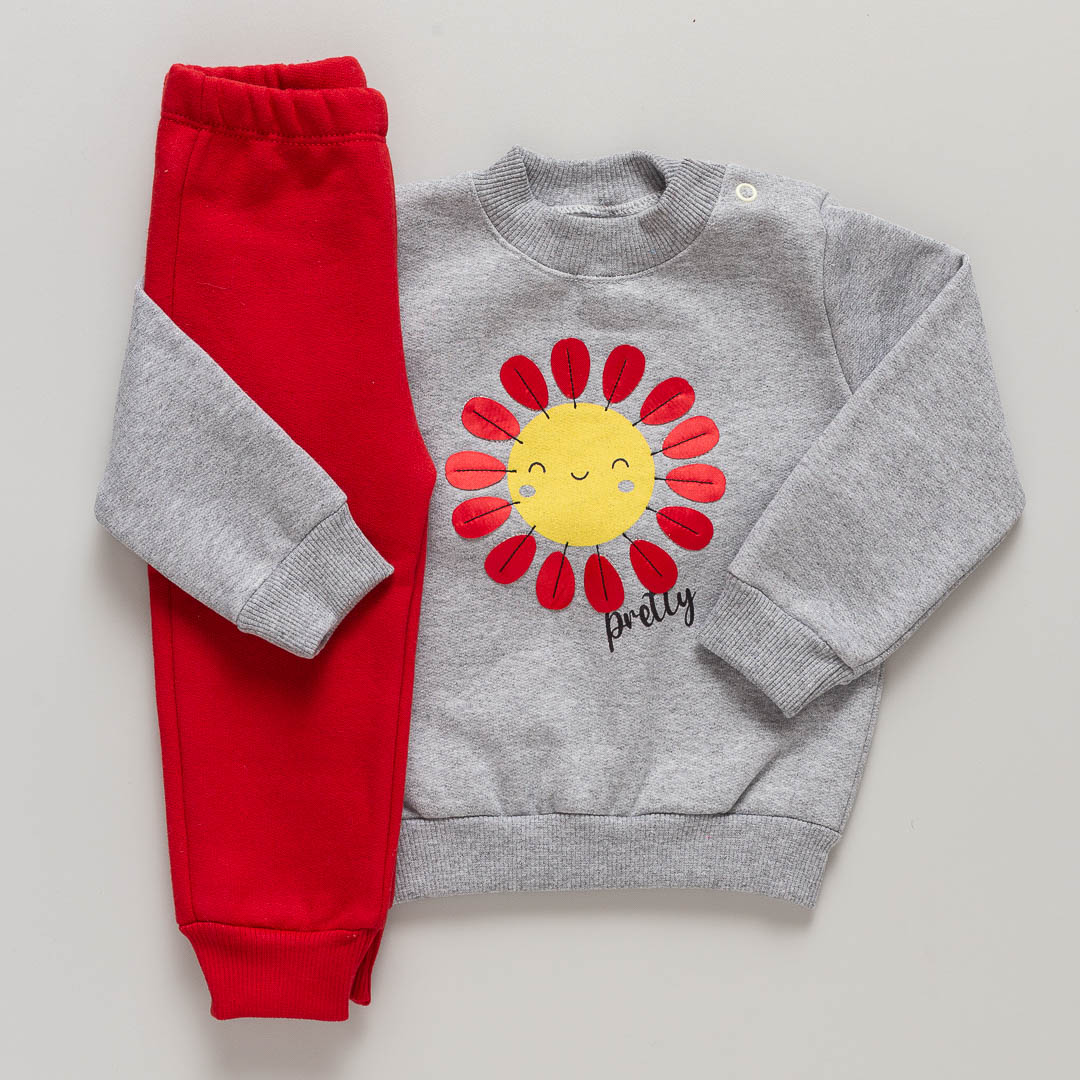 Conjunto Infantil Moletom Flor Mescla - Imagem 3