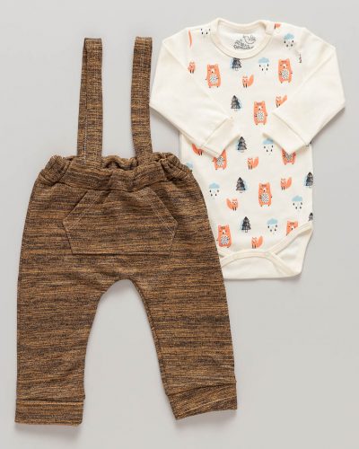 Conjunto Bebê Body e Calça Ursinho Off White