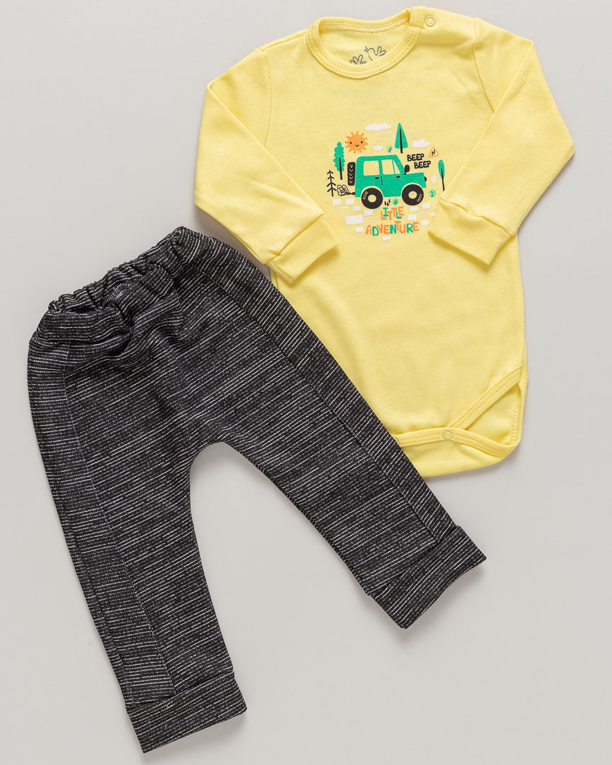 Conjunto Bebê Body e Calça Carrinho Amarelo