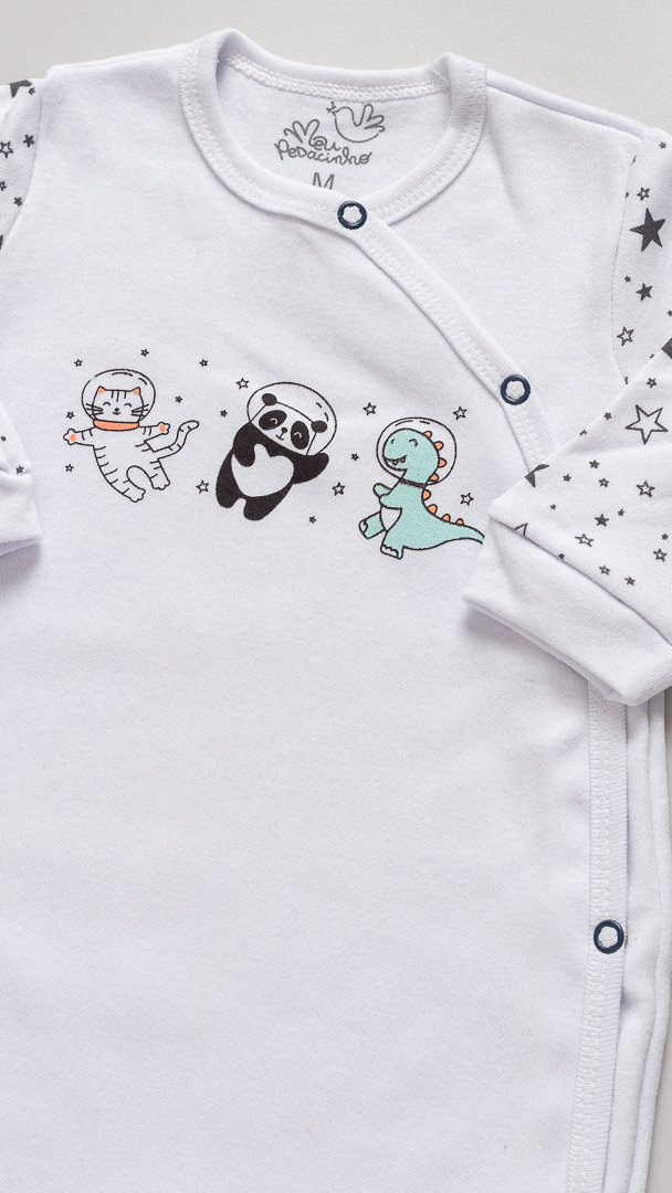 Macacão Bebê  Suedine Meu Pedacinho Astronautas Branco - Imagem 2