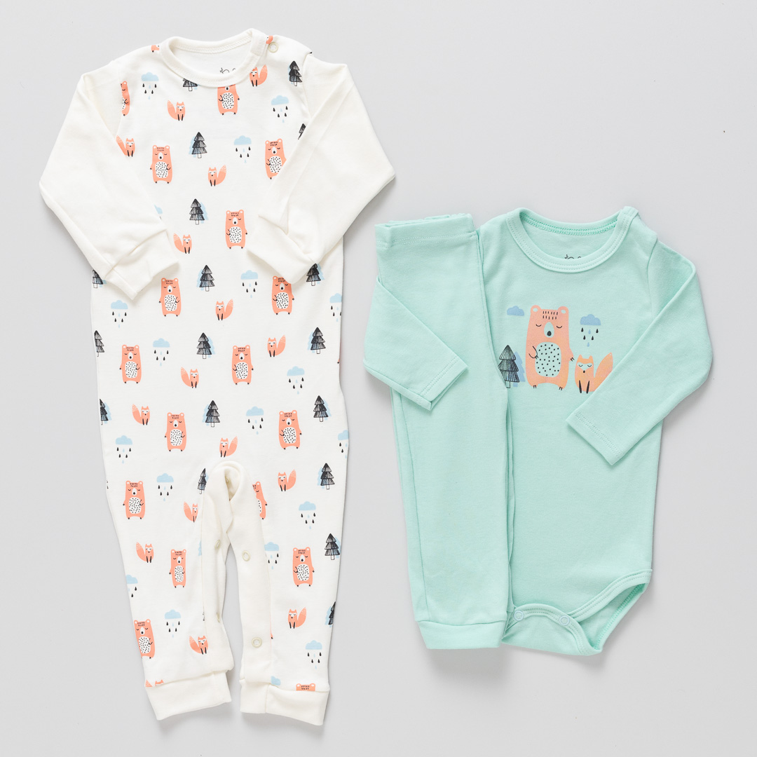 Kit Bebê 3 Peças Inverno Ursos Verde Menta