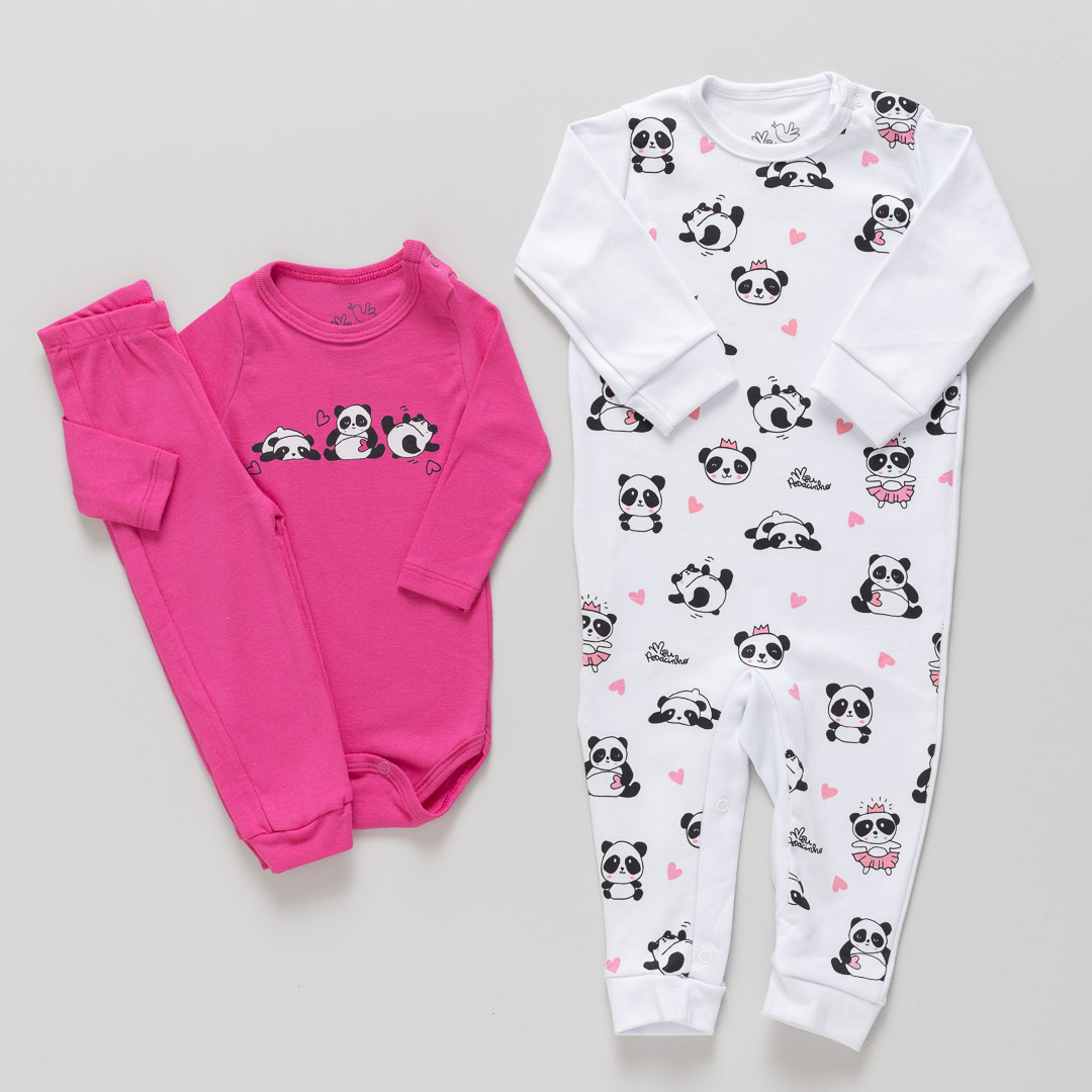 Kit Bebê 3 Peças Inverno Panda Pink
