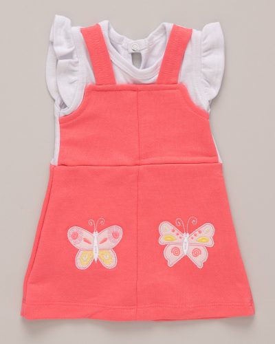 Body Vestido Bebê Borboleta Moletinho Rosa Neon