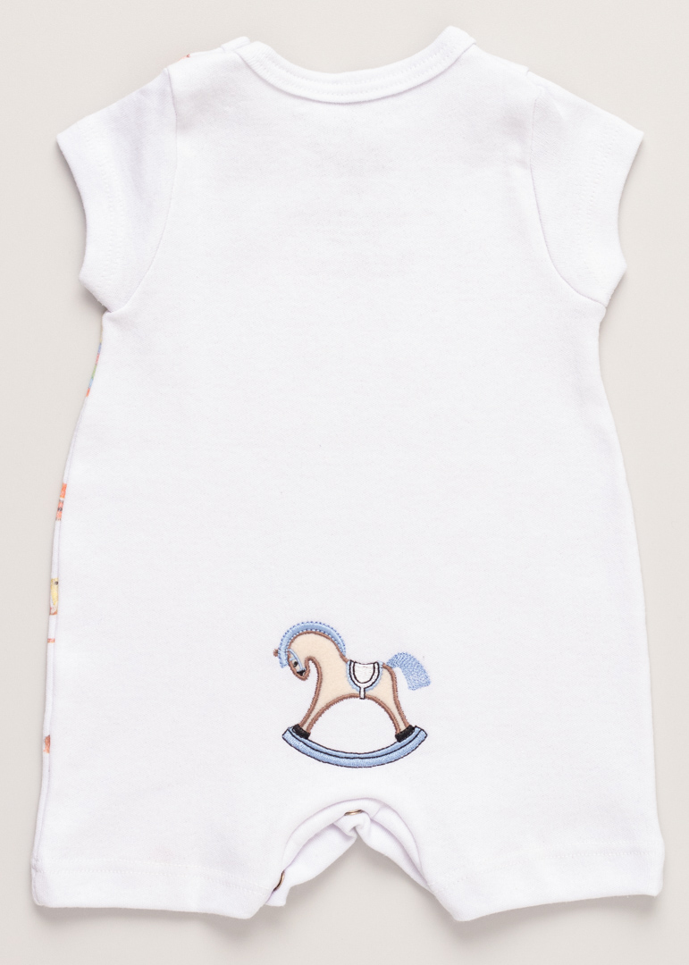 Macacão Bebê Verão Suedine Brinquedos Branco - Imagem 4