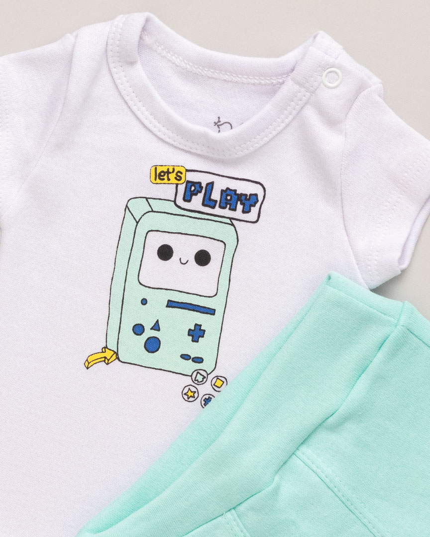 Conjunto Bebê Body e Shorts Suedine Let's Play Branco - Imagem 2