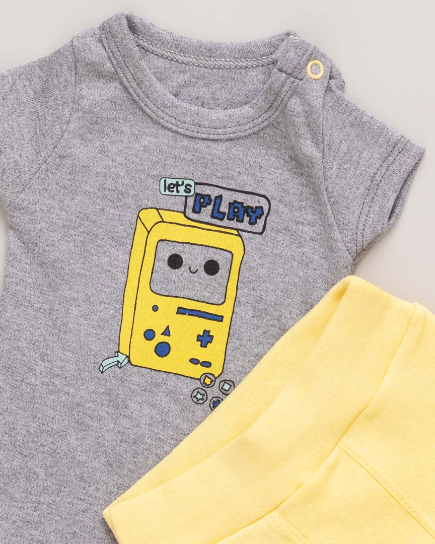 Conjunto Bebê Body e Shorts Suedine Let's Play Mescla - Imagem 2