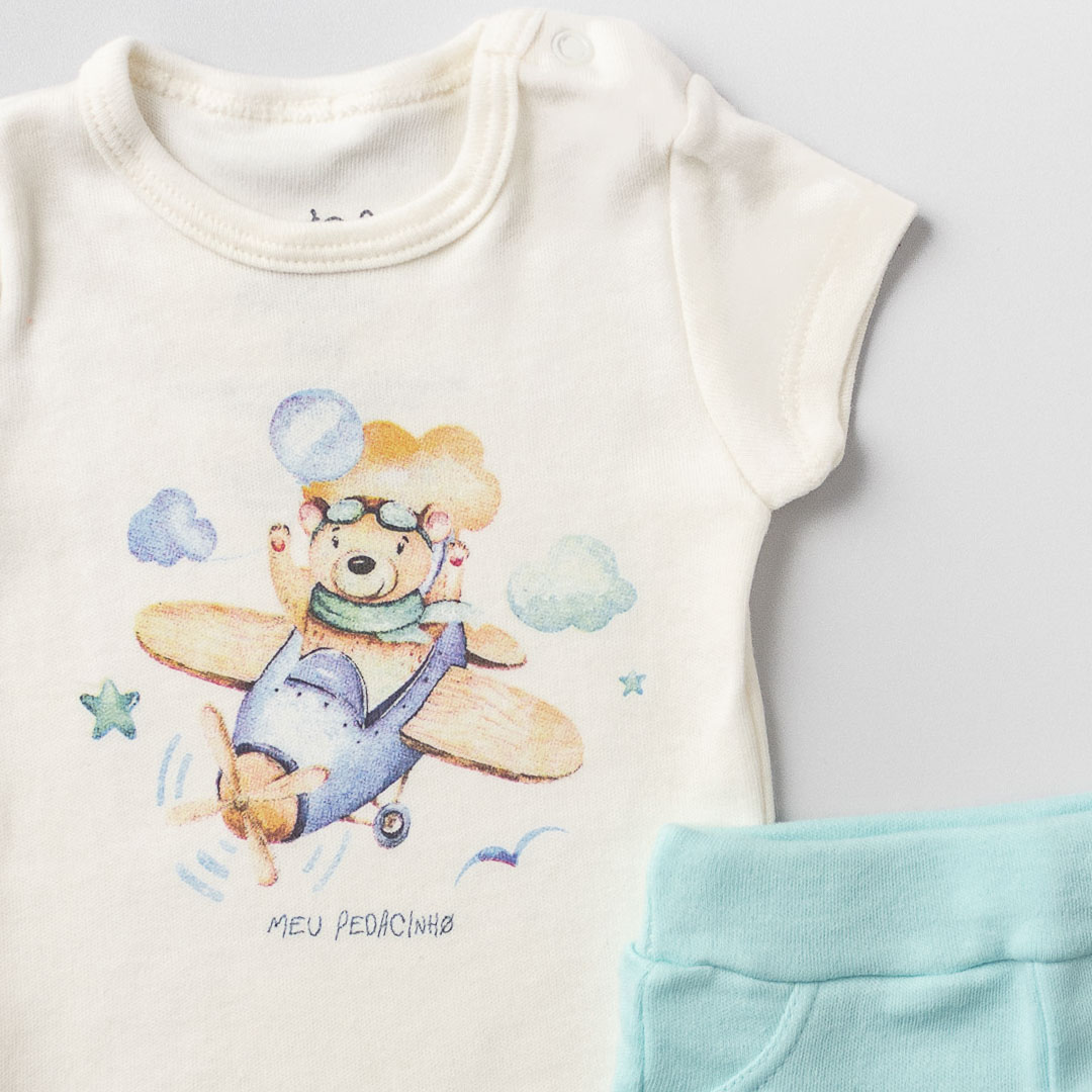 Conjunto Blusa e Shorts Urso Aviador Off White - Imagem 2