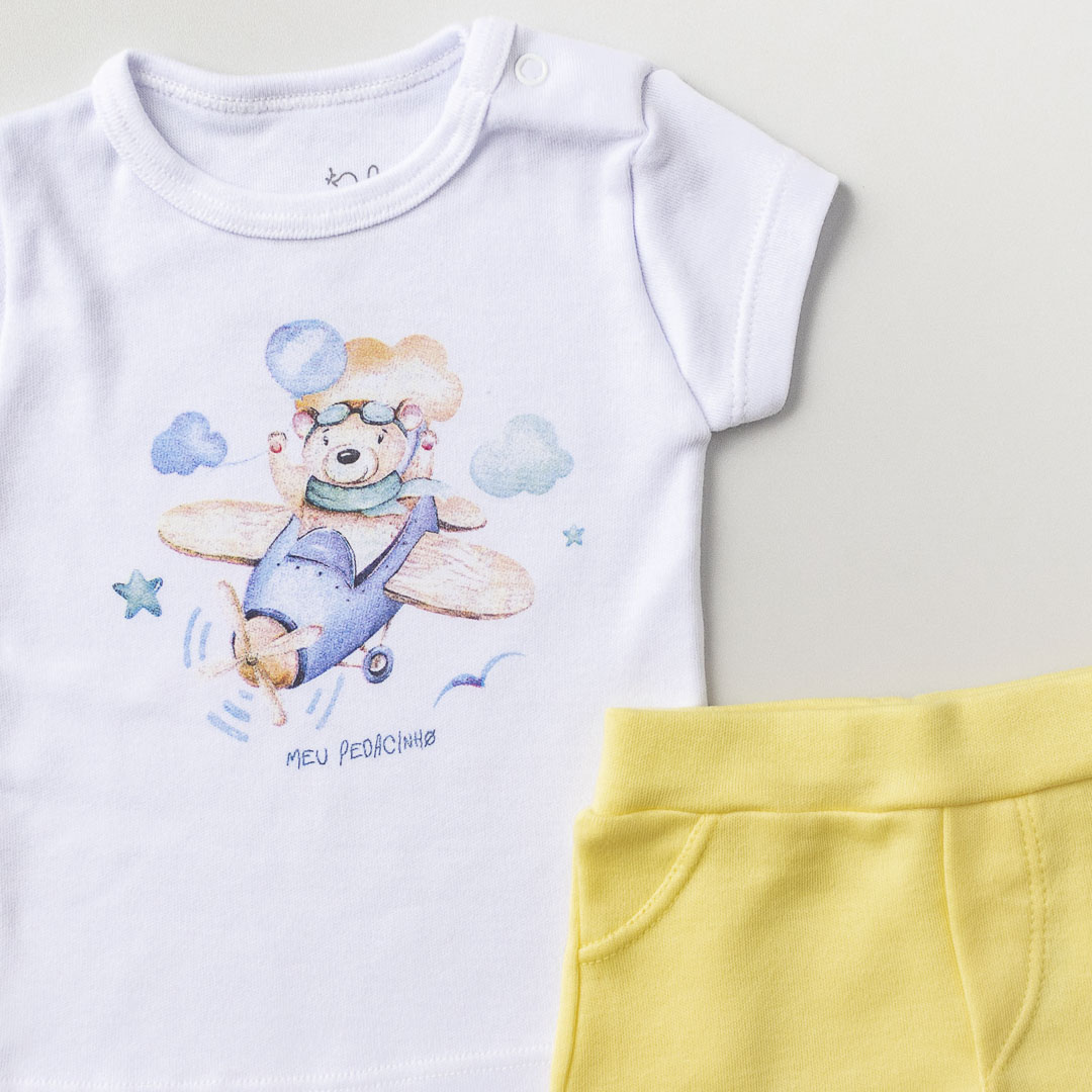 Conjunto Blusa e Shorts Urso Aviador Branco - Imagem 2