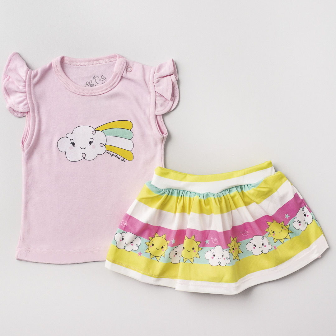 Conjunto Bebê Blusa e shorts-saia Arco-íris Rosa