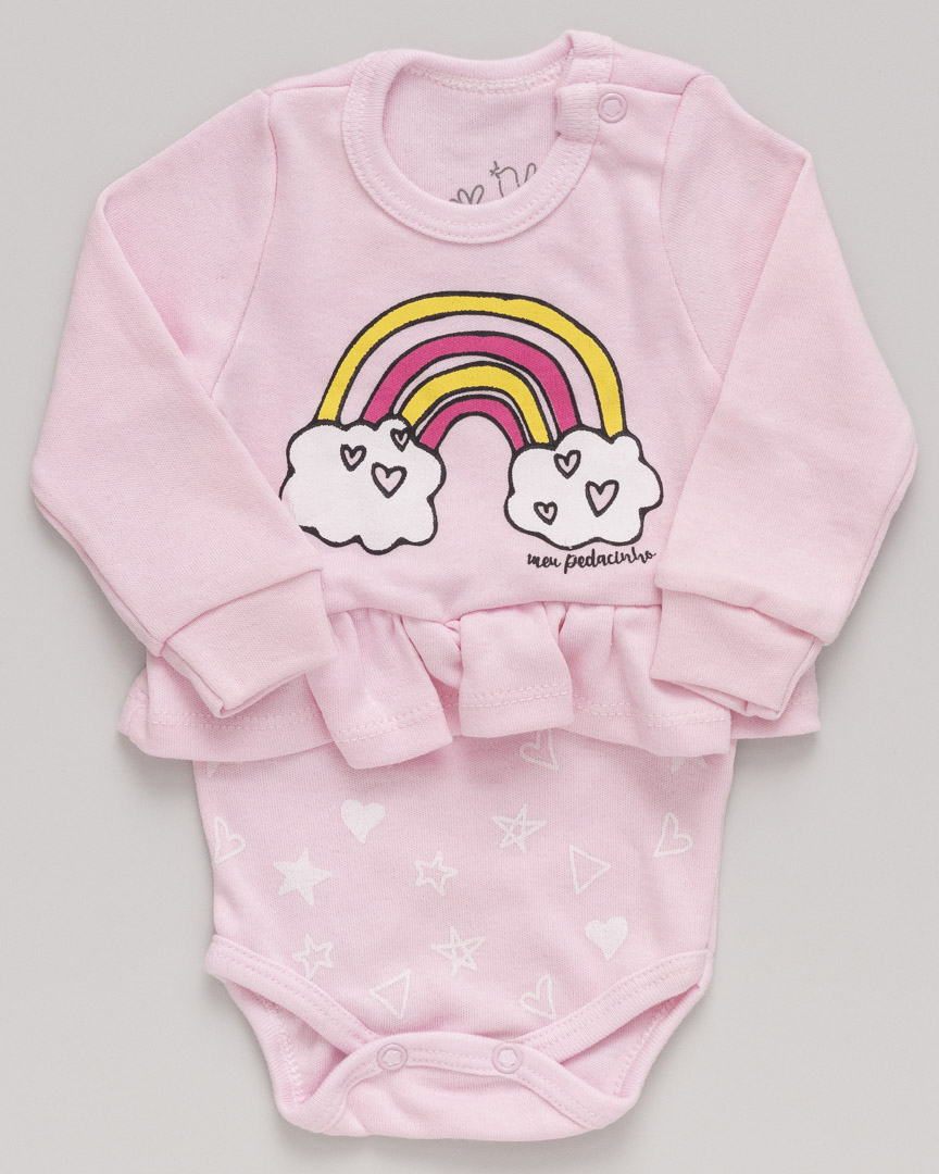 Body Bebê Manga Longa Arco-íris Rosa