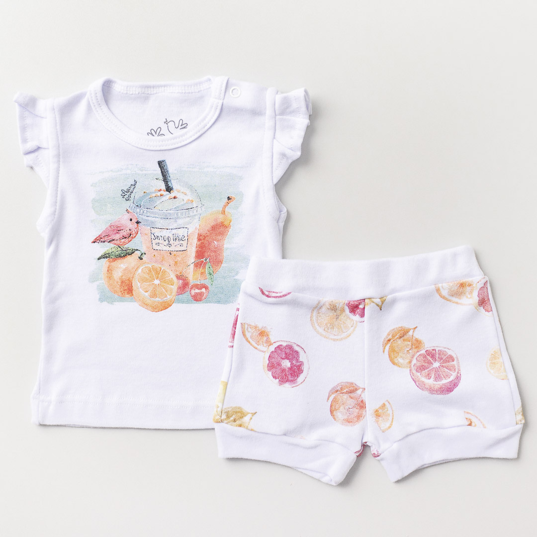 Conjunto Blusa Manga Curta e Shorts Suquinho Branco