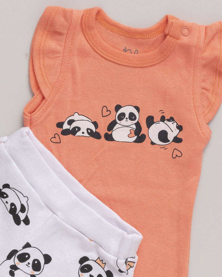 Conjunto Bebê Body e Shorts Panda Salmão - Image 2