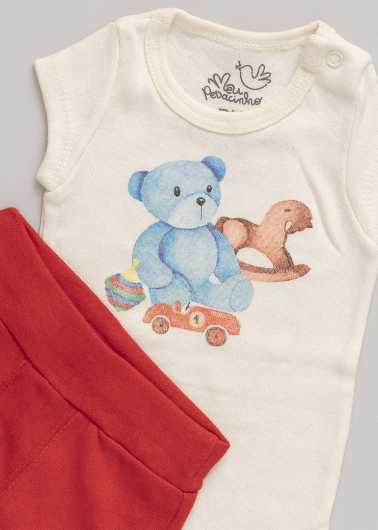 Conjunto Bebê Body e Shorts Suedine Brinquedos Off White - Imagem 2