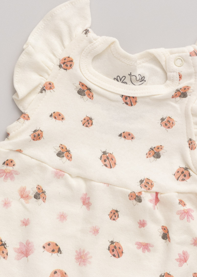 Macacão Bebê Verão Suedine Joaninha Off White - Imagem 2