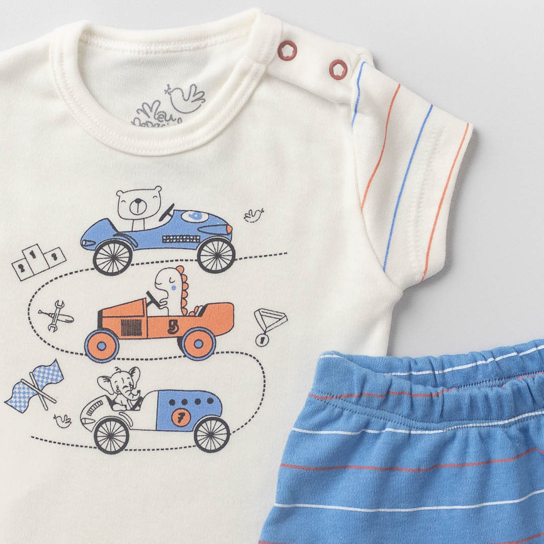 Conjunto Bebê Blusa e shorts Suedine Carros Off White - Imagem 2