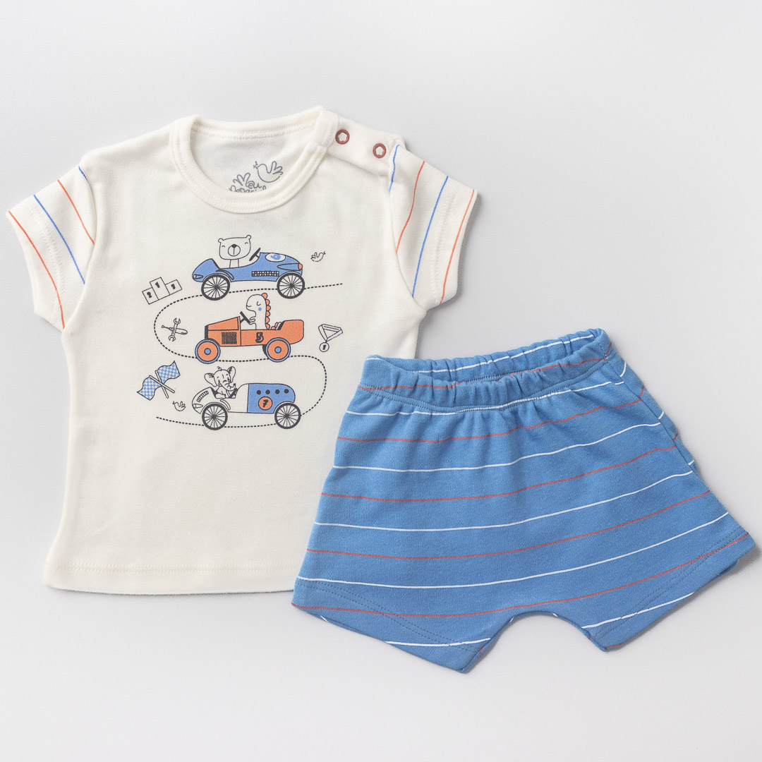 Conjunto Bebê Blusa e shorts Suedine Carros Off White