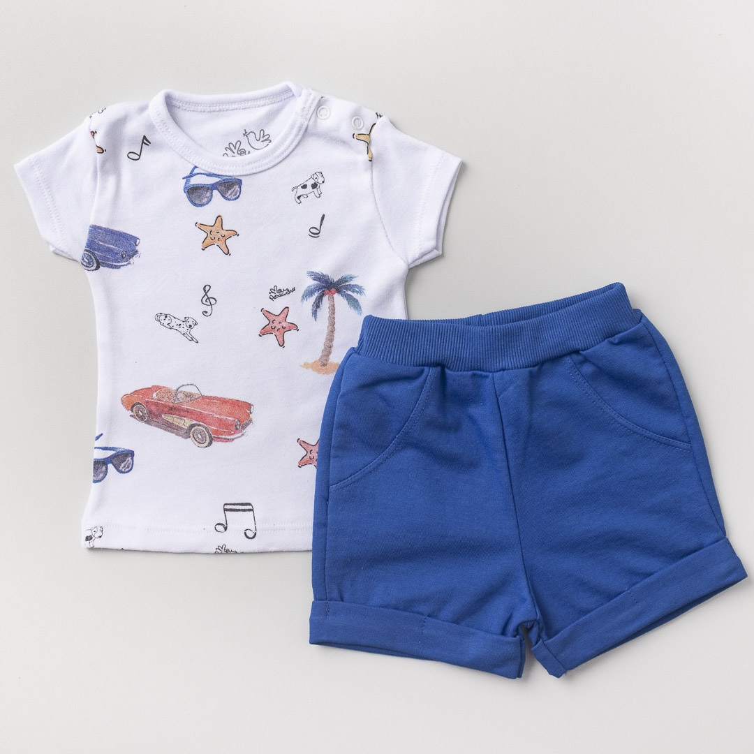 Conjunto Bebê Estiloso Blusa com shorts de Moletinho Praia