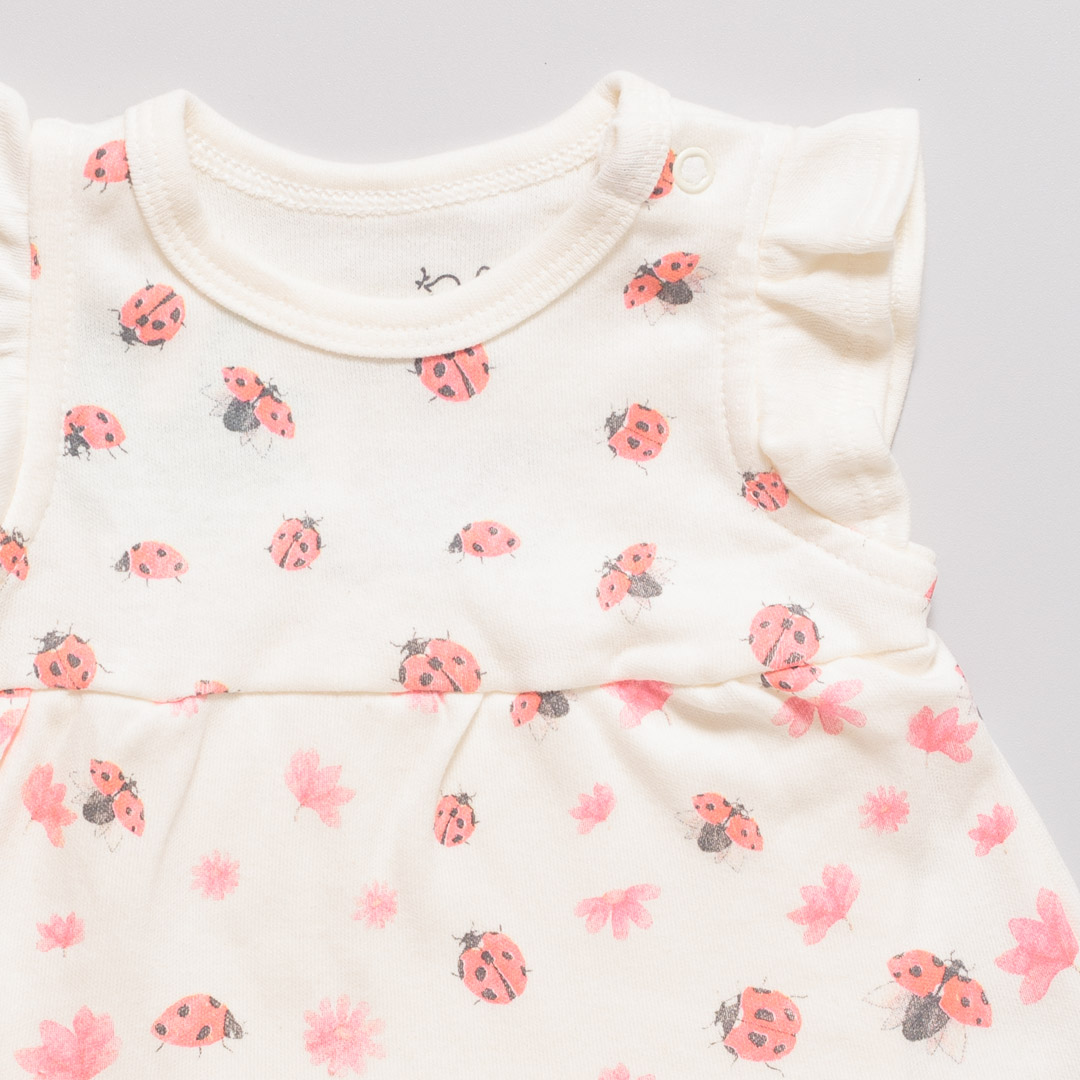 Body Vestido Bebê Manga Curta Suedine Joaninhas Off White - Imagem 2