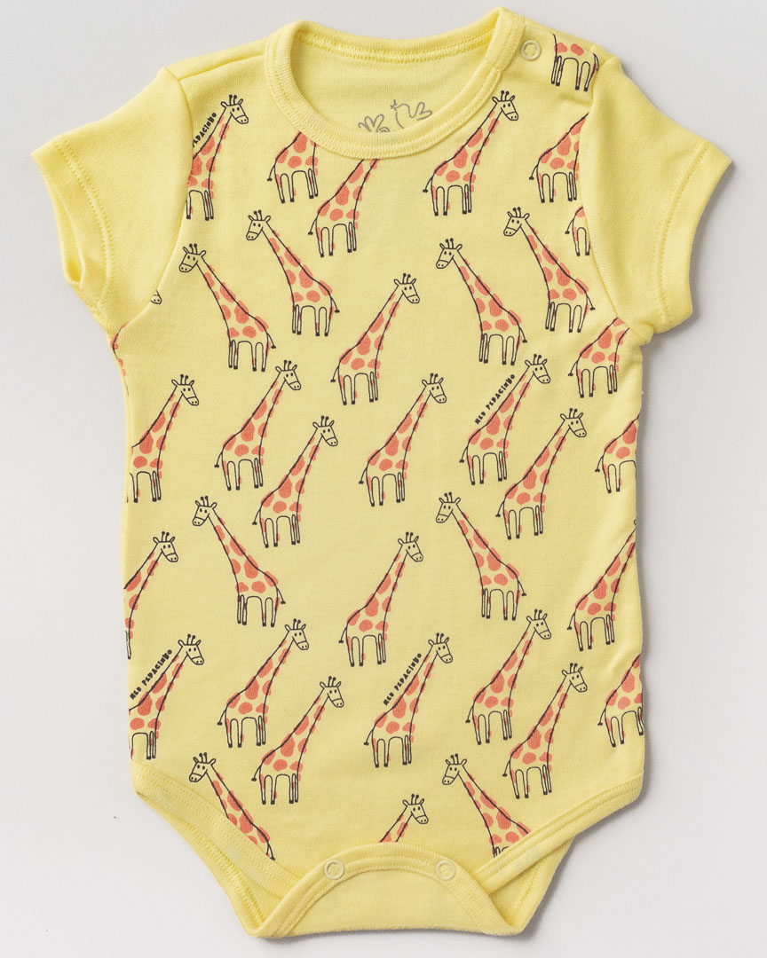 Body Bebê  manga curta Girafa Meu Pedacinho Amarelo