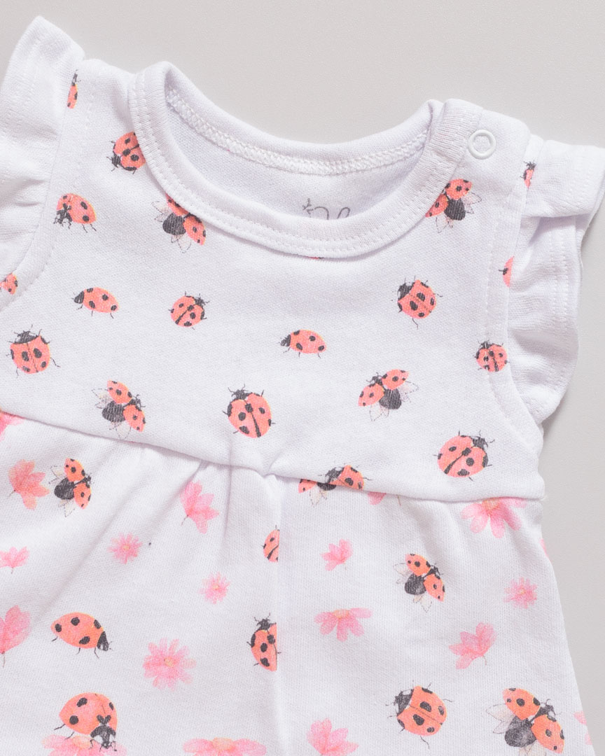 Body Vestido Bebê Manga Curta Suedine Joaninhas Branco - Imagem 2