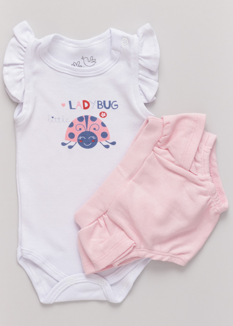 Conjunto Bebê Body e Shorts Joaninha Branco