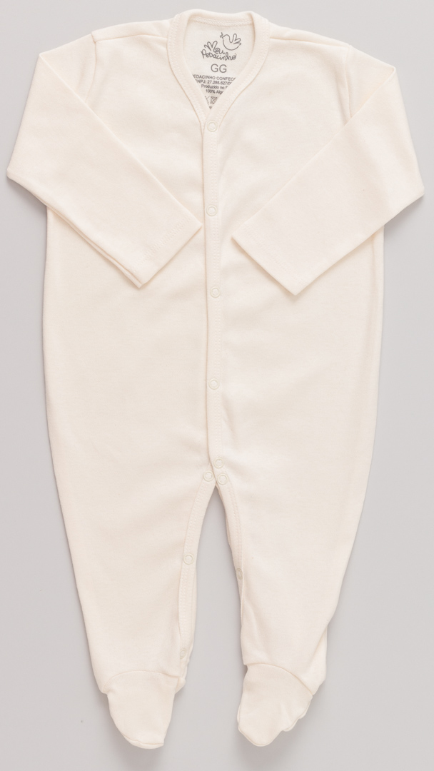 Macacão Bebê Suedine Básico Off White com pezinho