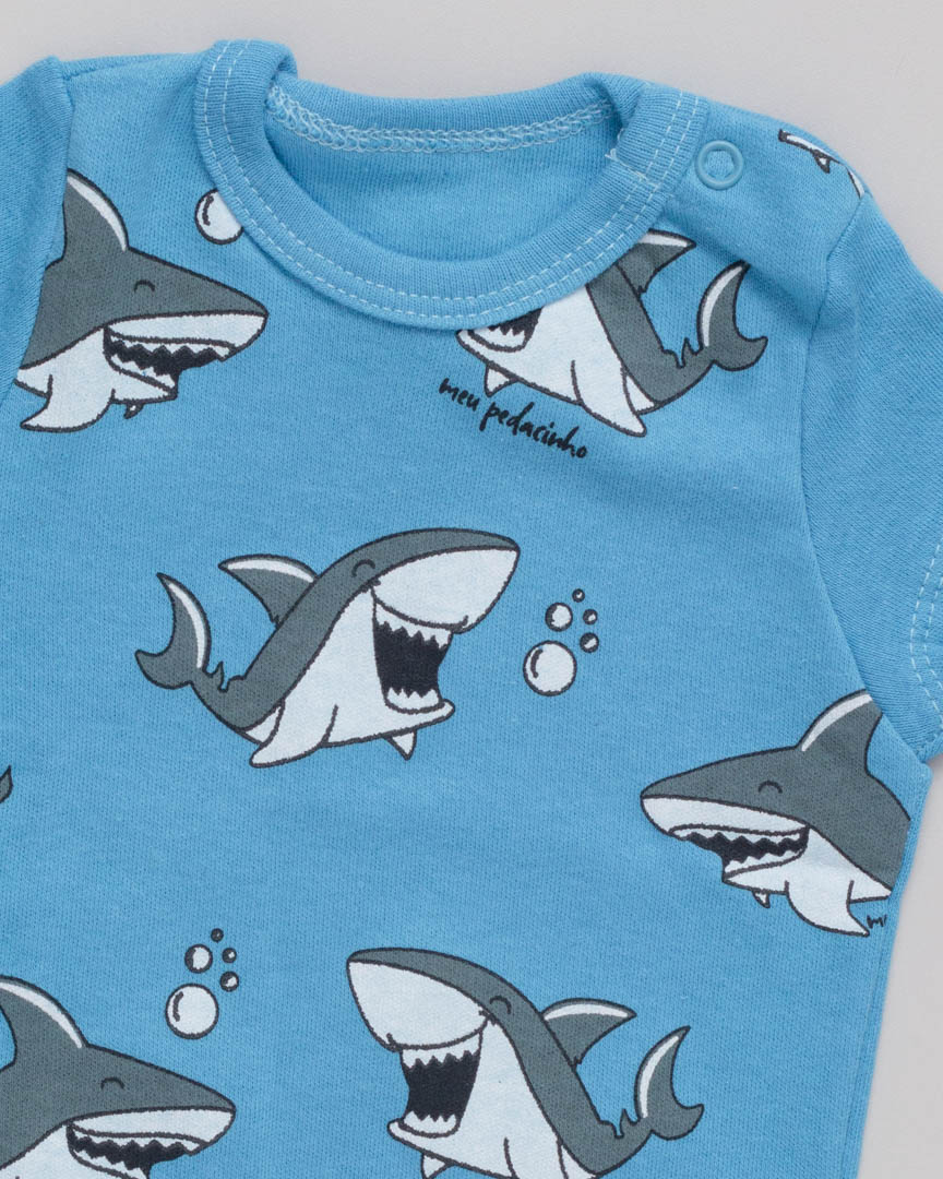 Body Manga Curta Tubarão Azul Classico - Imagem 2