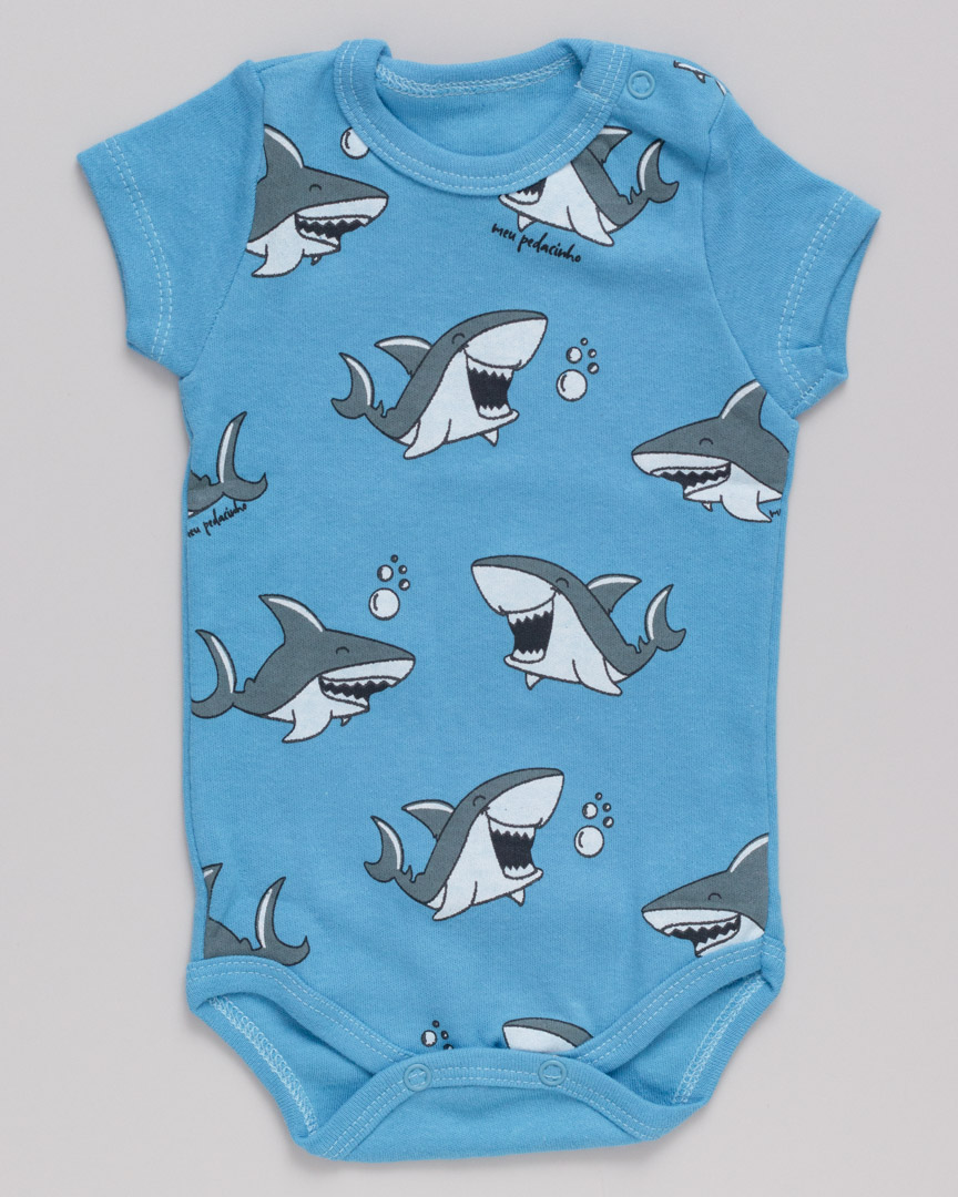 Body Manga Curta Tubarão Azul Classico
