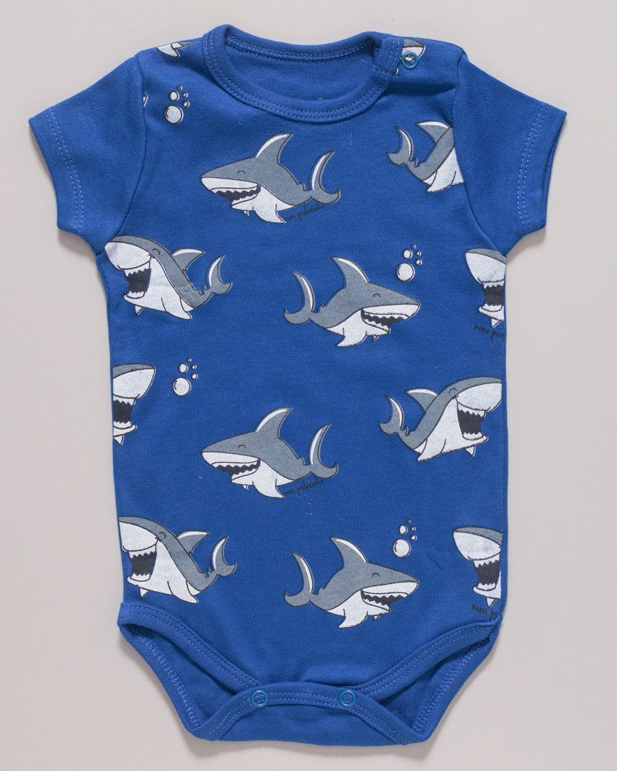 Body Manga Curta Tubarão Azul Bic