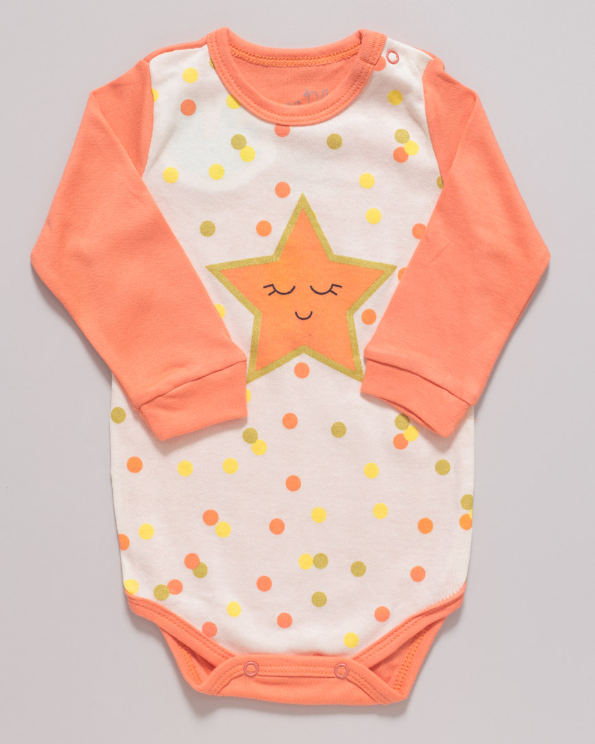 Conjunto body manga longa Estrelinha Salmão