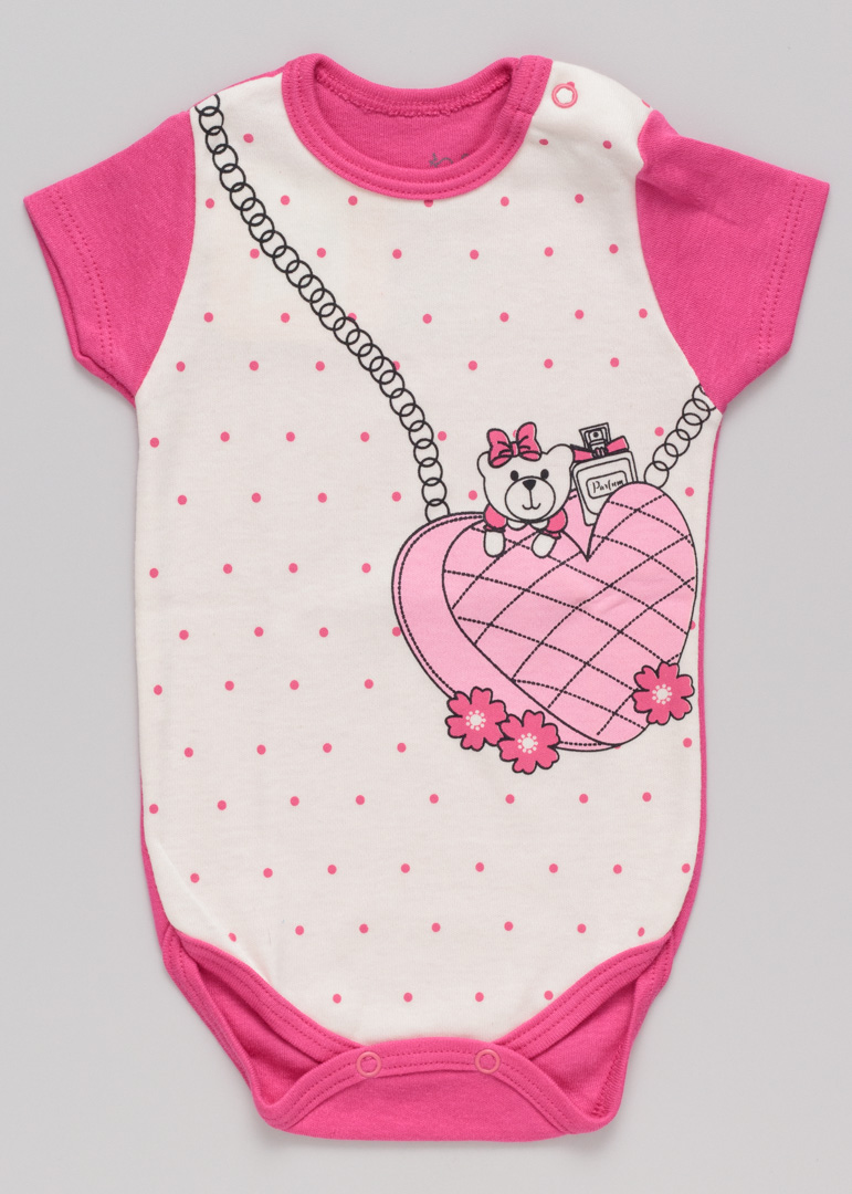 Body Bebê Manga Curta Menina Bolsinha Pink