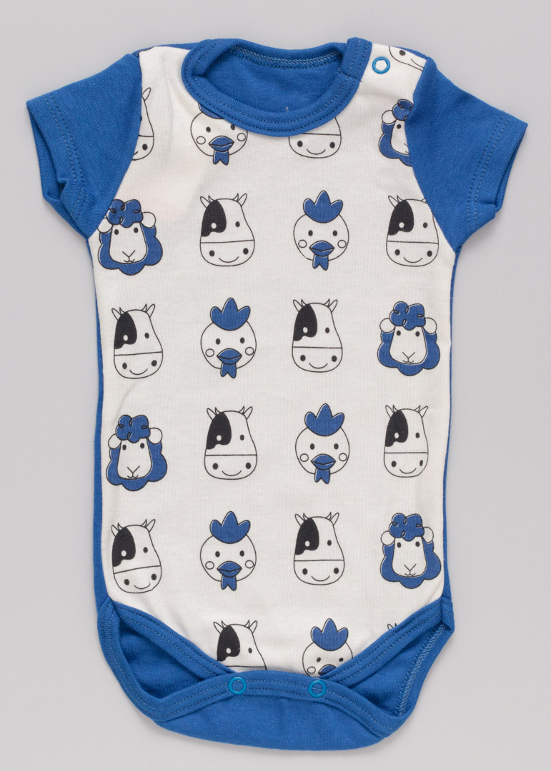 Body Bebê Manga Curta Fazendinha Azul Bic