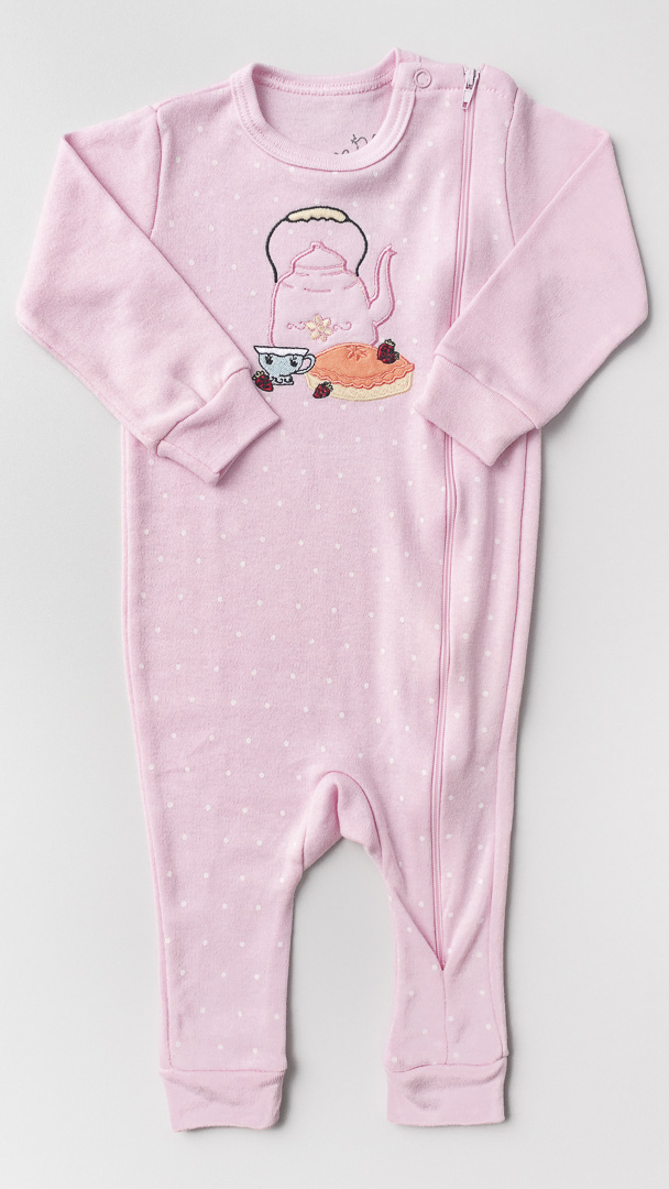 Macacão Bebê de Suedine com Zíper Hora do Chá Rosa