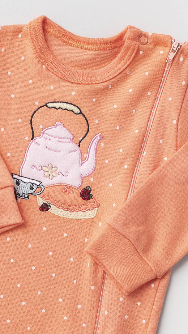 Macacão Bebê de Suedine com Zíper Hora do Chá Salmão - Imagem 2