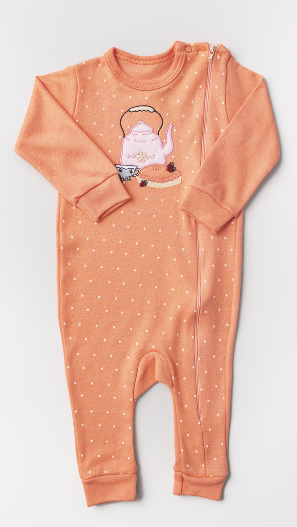Macacão Bebê de Suedine com Zíper Hora do Chá Salmão
