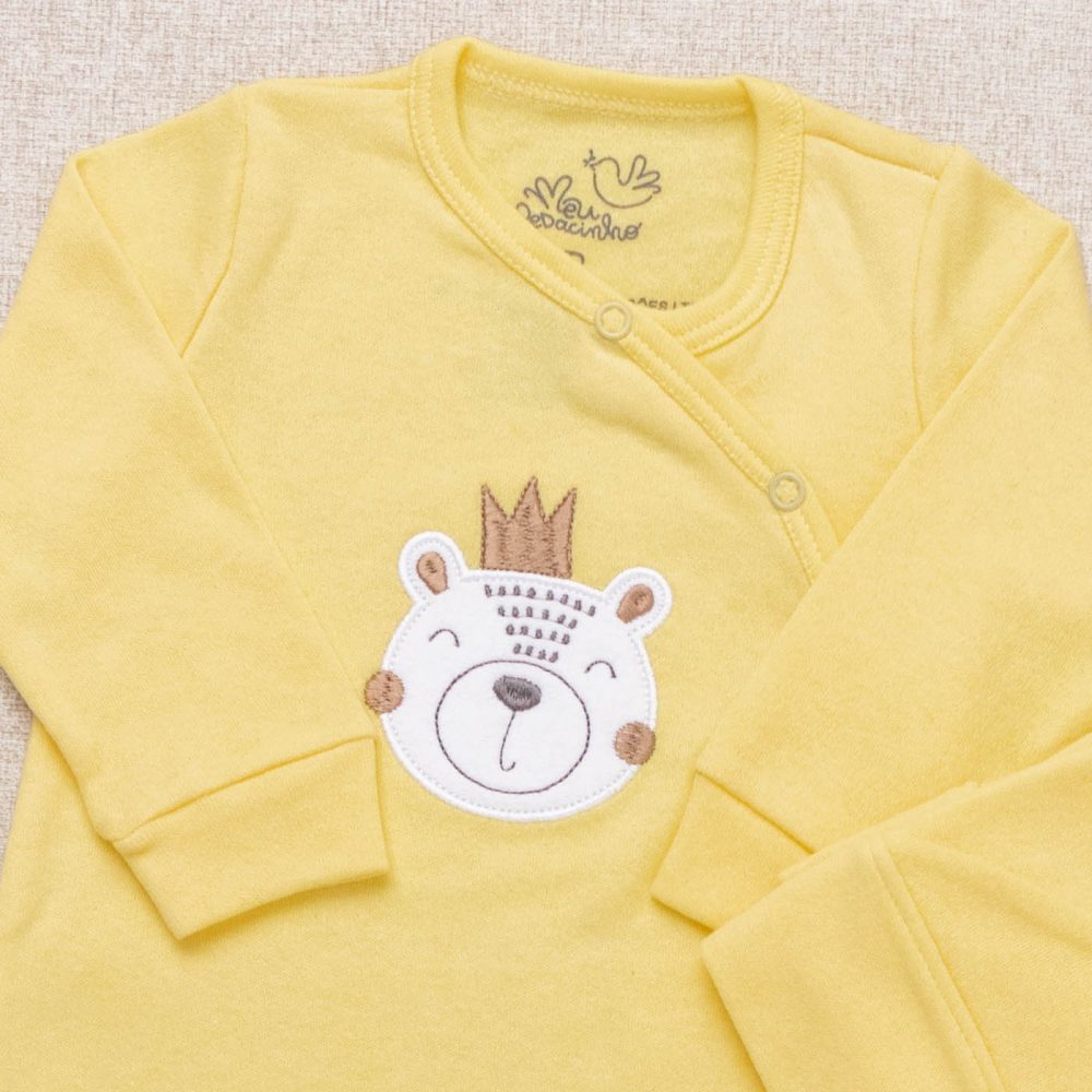 Kit Saída Maternidade Bebê Suedine Macacão e Manta Ursinho Rei Amarelo - Image 2