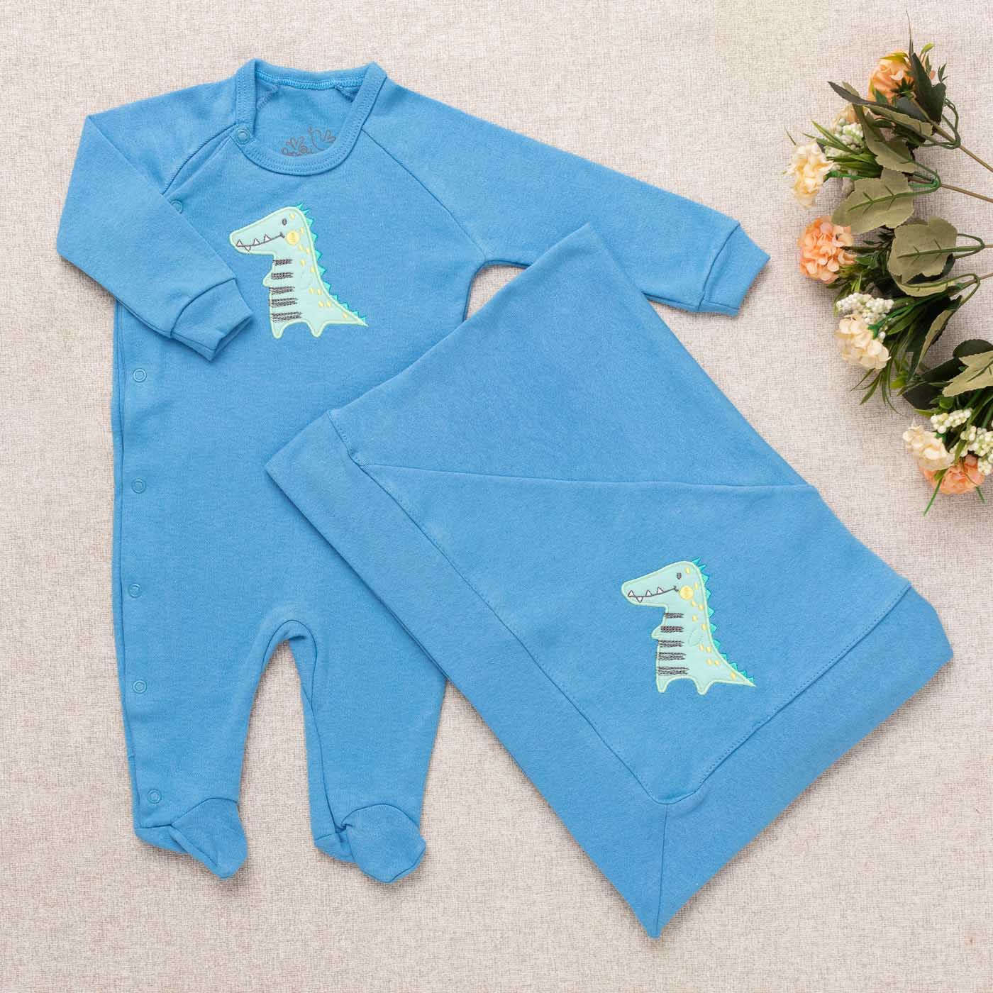 Saída Maternidade Bebê Suedine Dino Azul