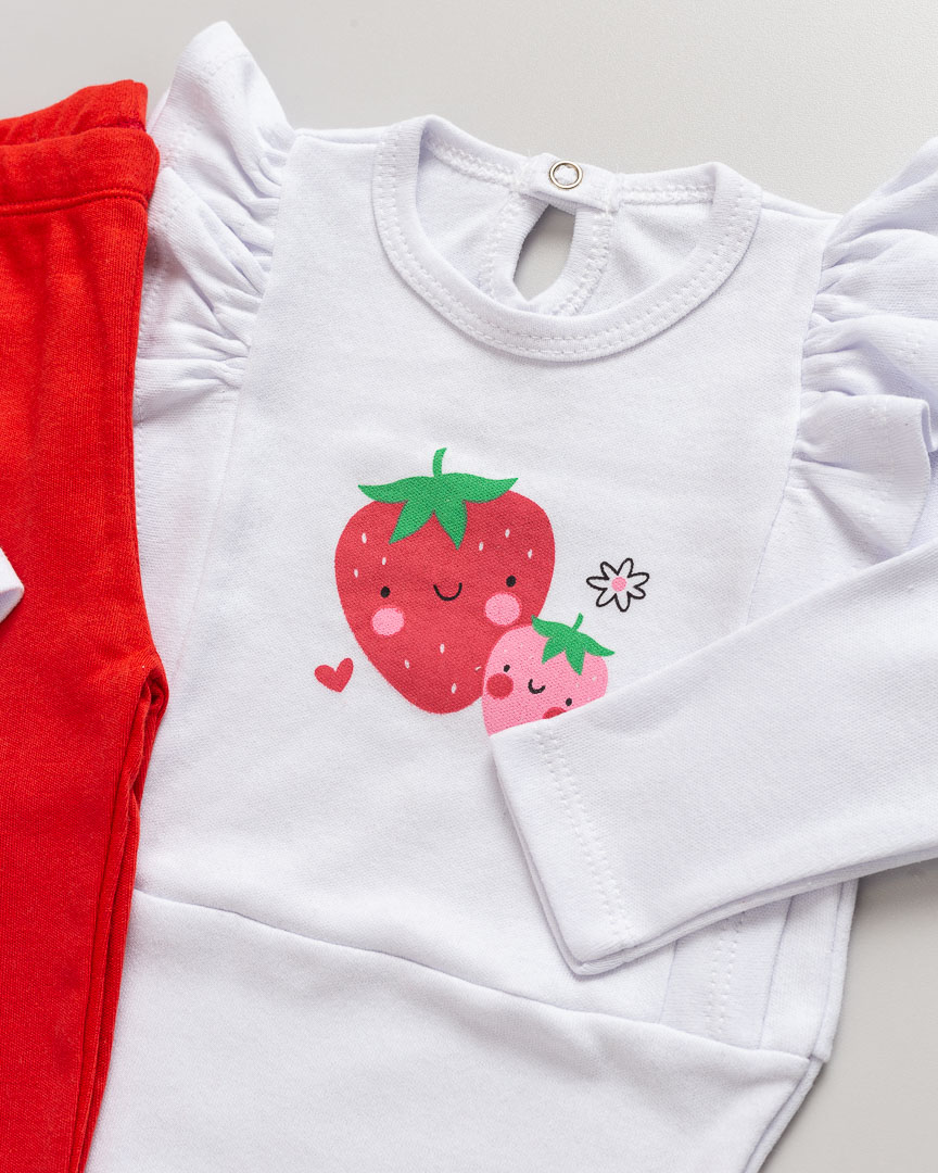 Conjunto Bebê Body e Calça Moranguinho Branco - Imagem 2