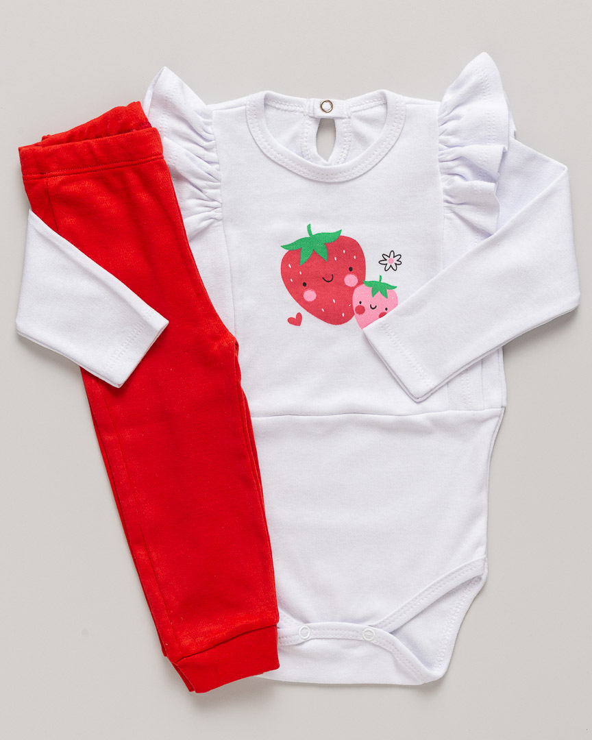 Conjunto Bebê Body e Calça Moranguinho Branco