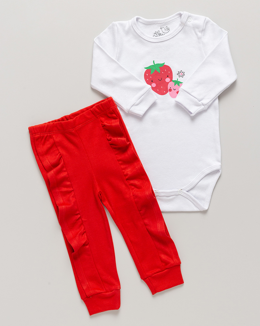 Conjunto Bebê Body e Calça Meu Pedacinho Moranguinhos