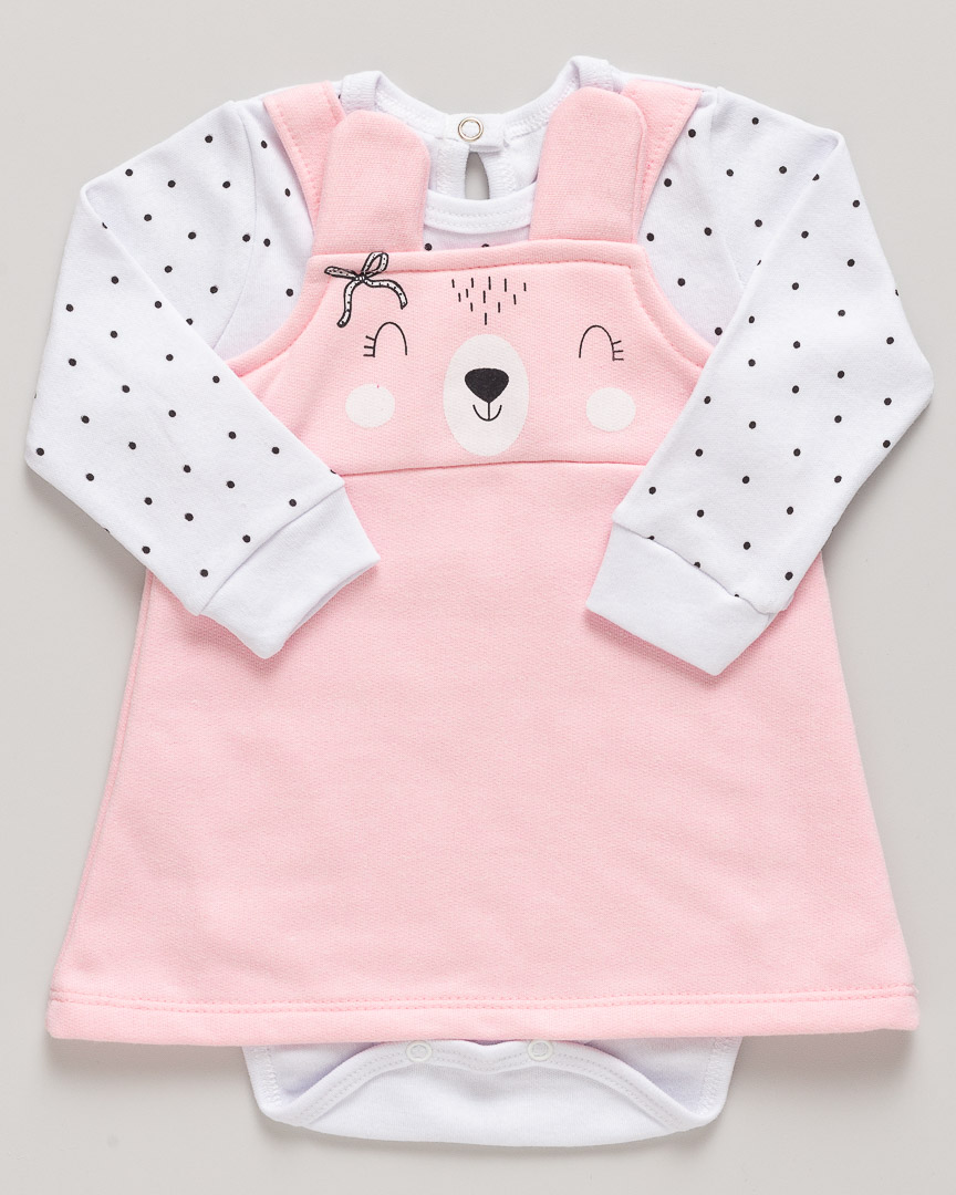 Body Vestido Premium Bebê Manga Longa Suedine Ursinha
