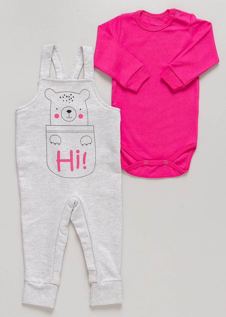 Macacão Jardineira Premium Infantil com Body Hi! Mescla