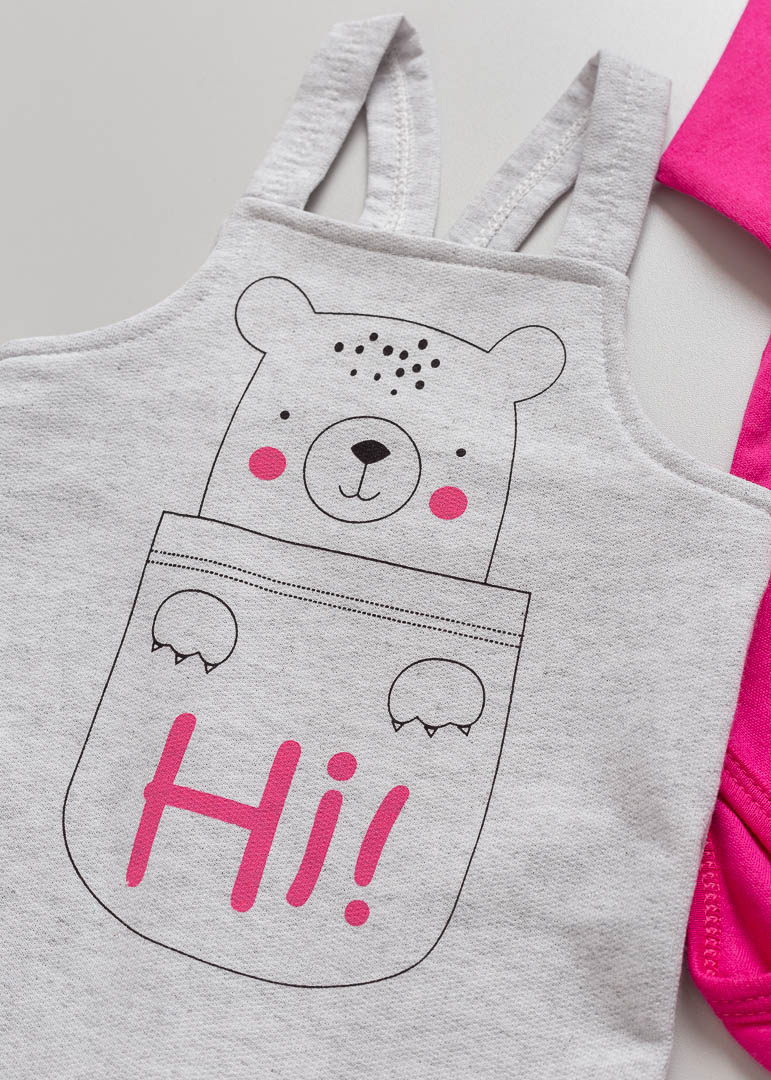 Macacão Jardineira Premium Infantil com Body Hi! Mescla - Imagem 2