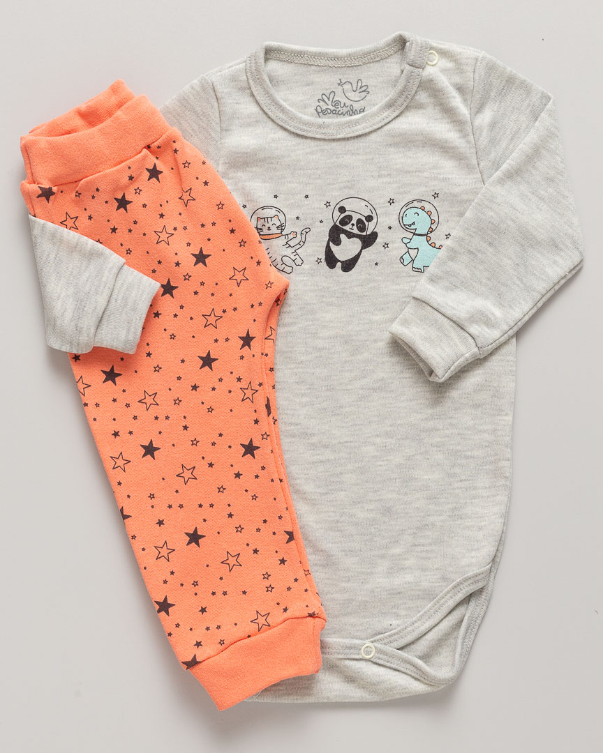 Conjunto Bebê Body e Calça Astronautas Mescla